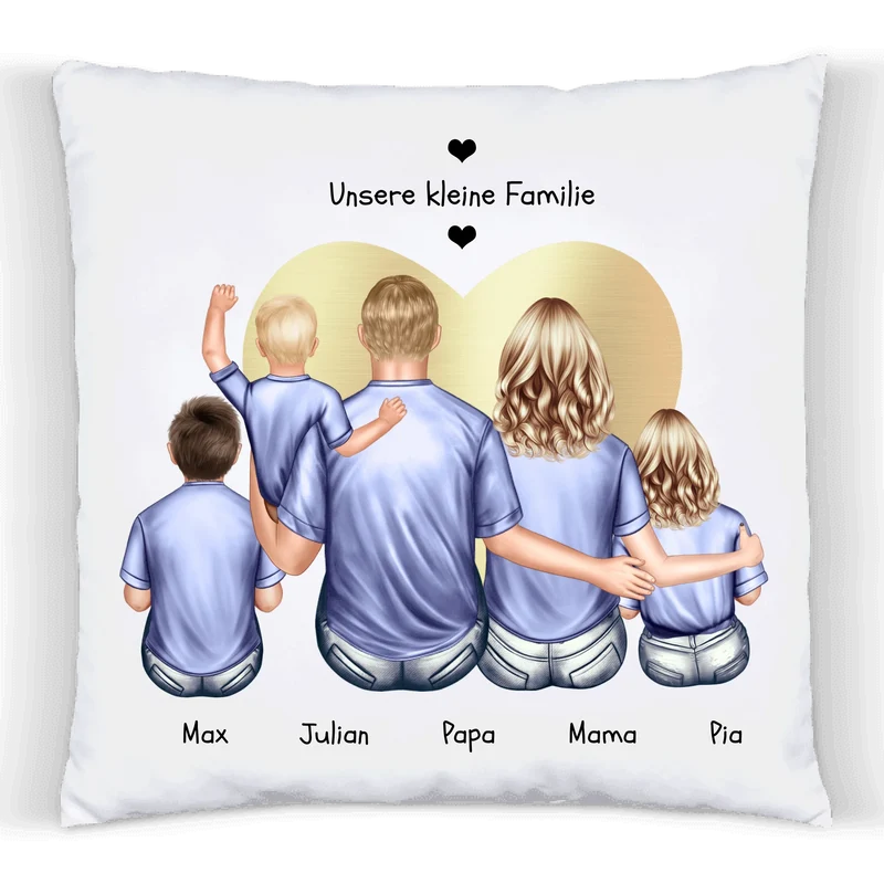 Personalisiertes Familien-Kissen – Mama, Papa & 3 Kinder | Vatertag, Muttertag & Geburtstagsgeschenk