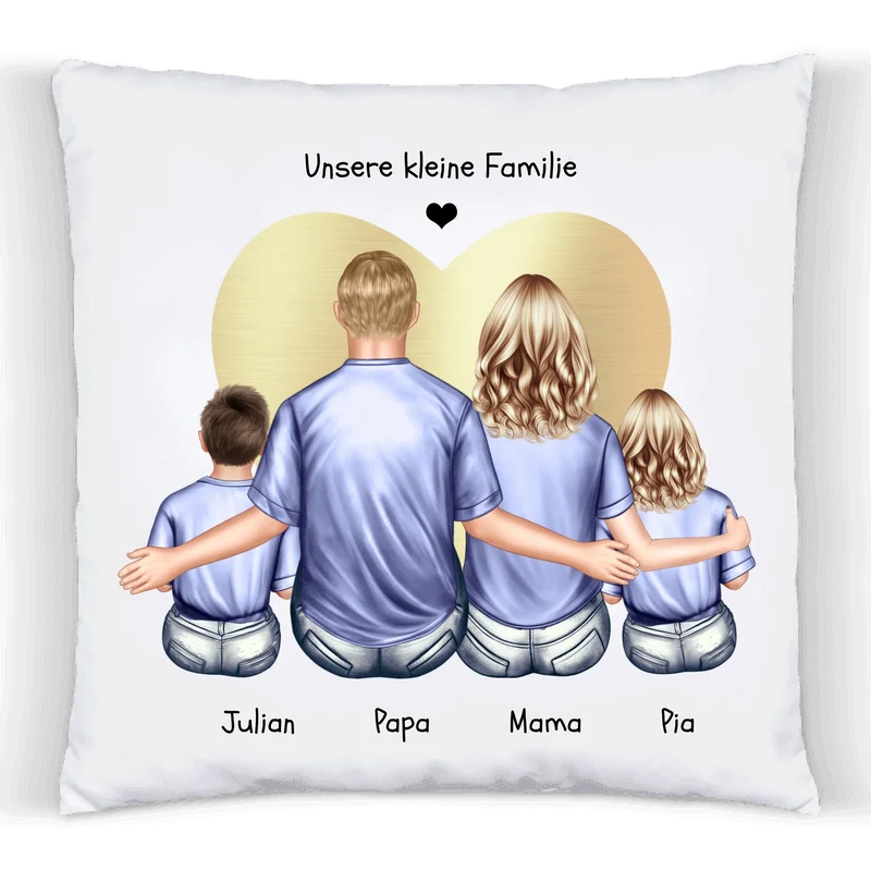 Personalisiertes Familien-Kissen – Mama, Papa & 2 Kinder | Vatertag, Muttertag & Geburtstagsgeschenk