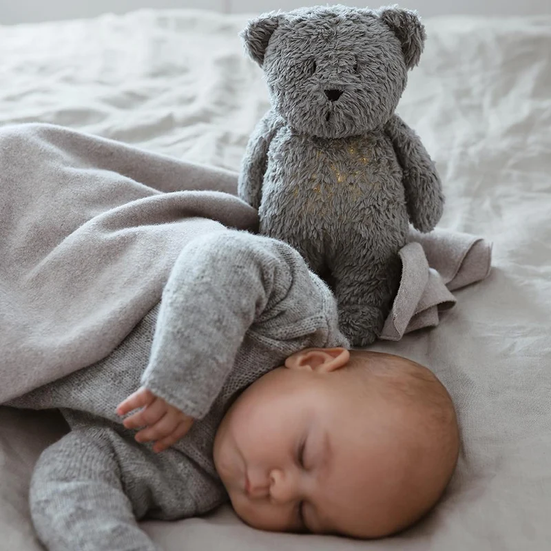 Brummender Teddybär mit Lampe Organic 2.0 – Grau