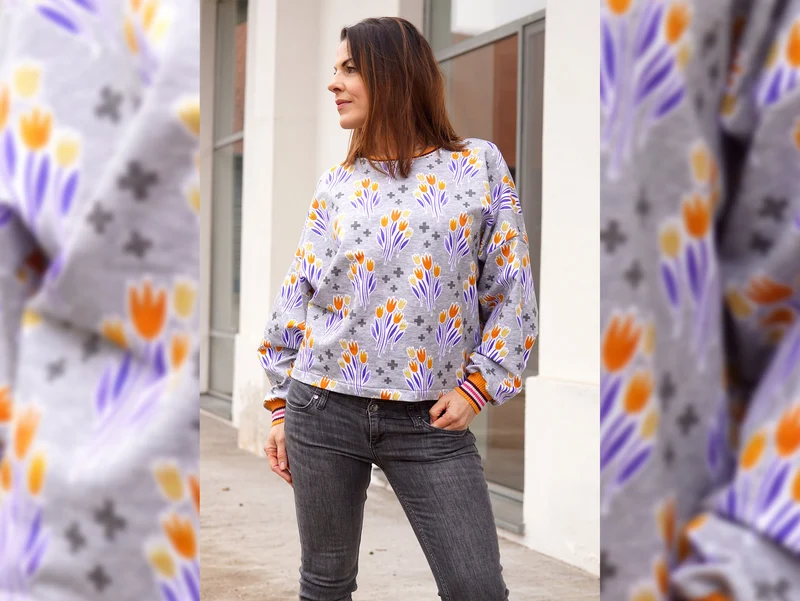 Reststück 148cm - Hamburger Liebe Baumwollsweat Life Loves You Bouquet mittelgrau meliert-bunt