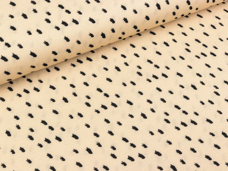 Reststück 104cm - Viskose Krepp Palina Kleine Farbkleckse schwarz auf Beige