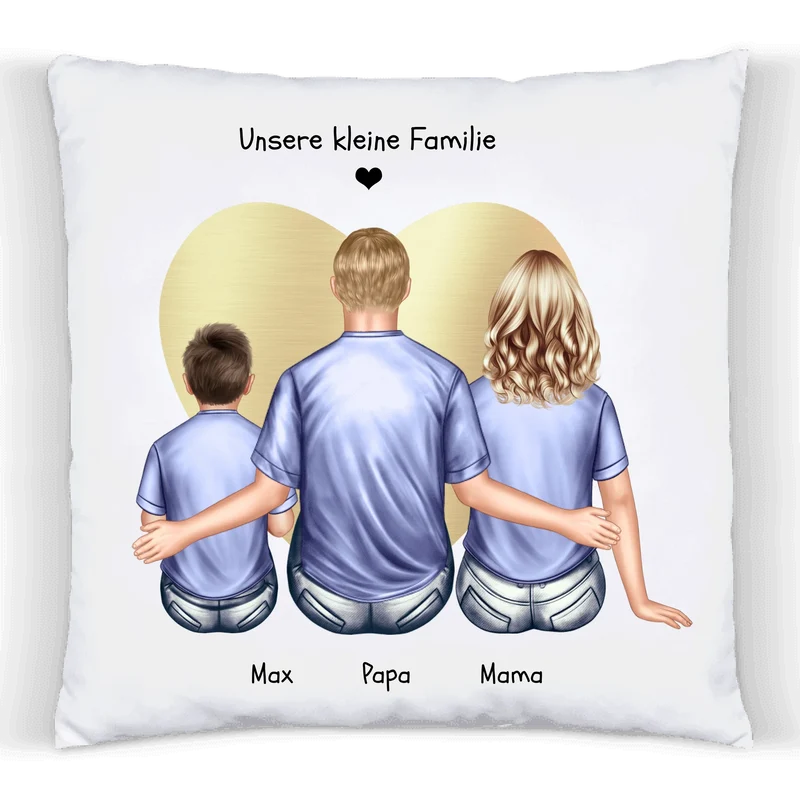 Personalisiertes Familien-Kissen – Mama, Papa & 1 Kind | Vatertag, Muttertag & Geburtstagsgeschenk