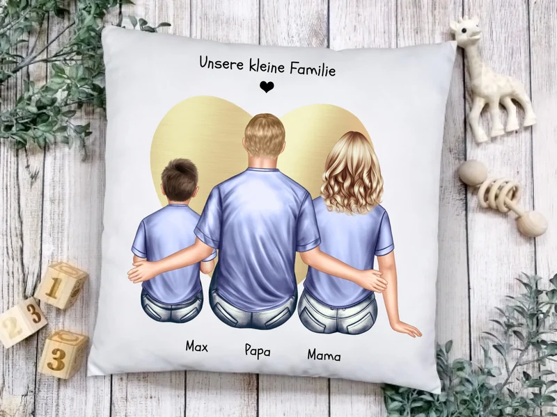 Personalisiertes Familien-Kissen – Mama, Papa & 1 Kind | Vatertag, Muttertag & Geburtstagsgeschenk