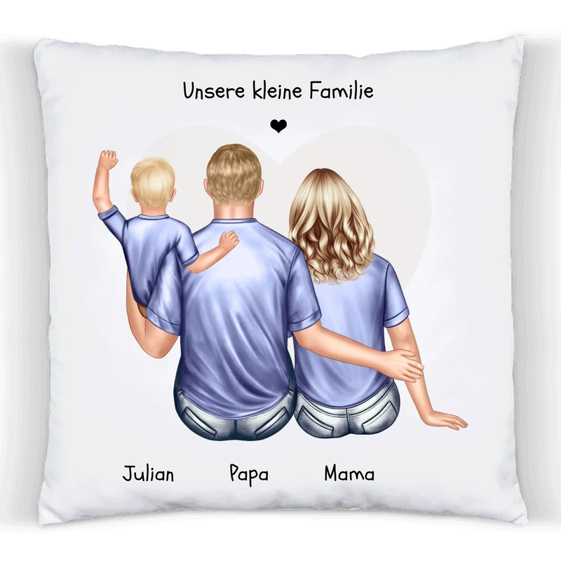 Personalisiertes Familien-Kissen – Mama, Papa & Baby | Geschenk zur Geburt, Vatertag & Muttertag