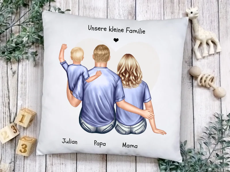 Personalisiertes Familien-Kissen – Mama, Papa & Baby | Geschenk zur Geburt, Vatertag & Muttertag