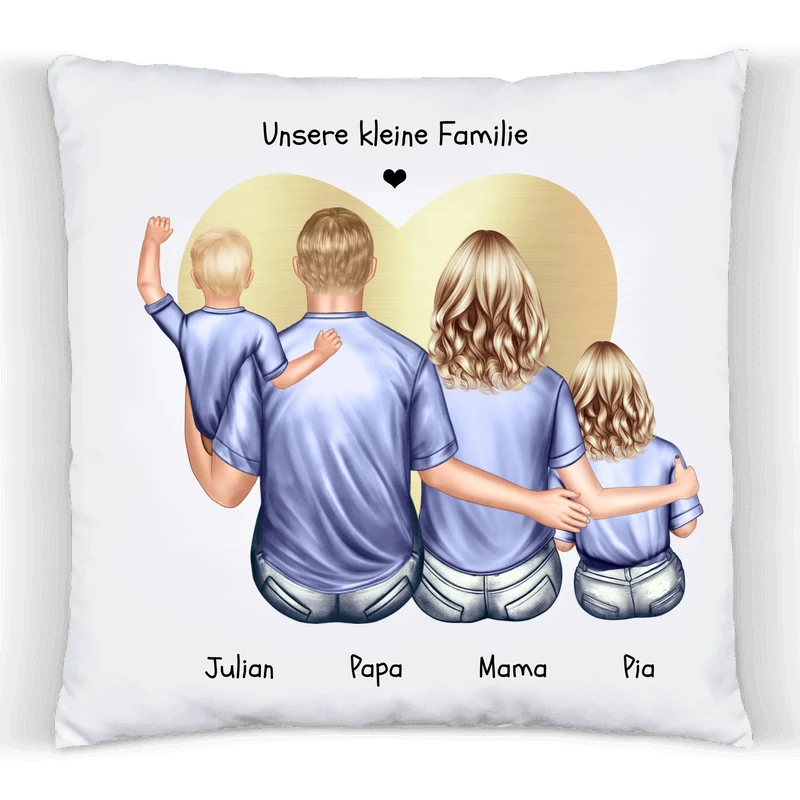 Geschenk Eltern - Kissen personalisiert mit Mama, Papa, Baby und Kind