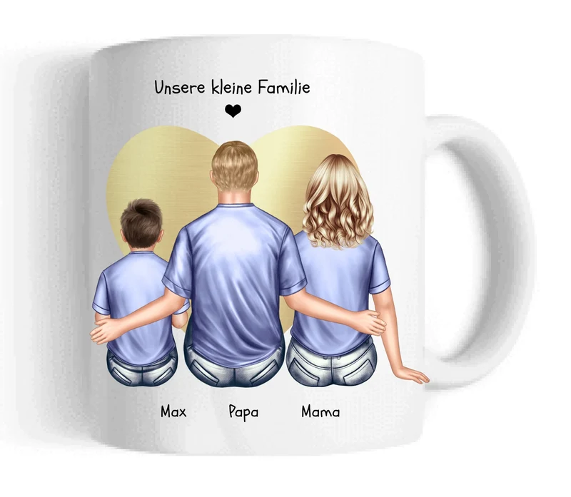 Muttertags- und Vatertagsgeschenk - Tasse personalisiert mit Mama, Papa mit Kind bedruckt