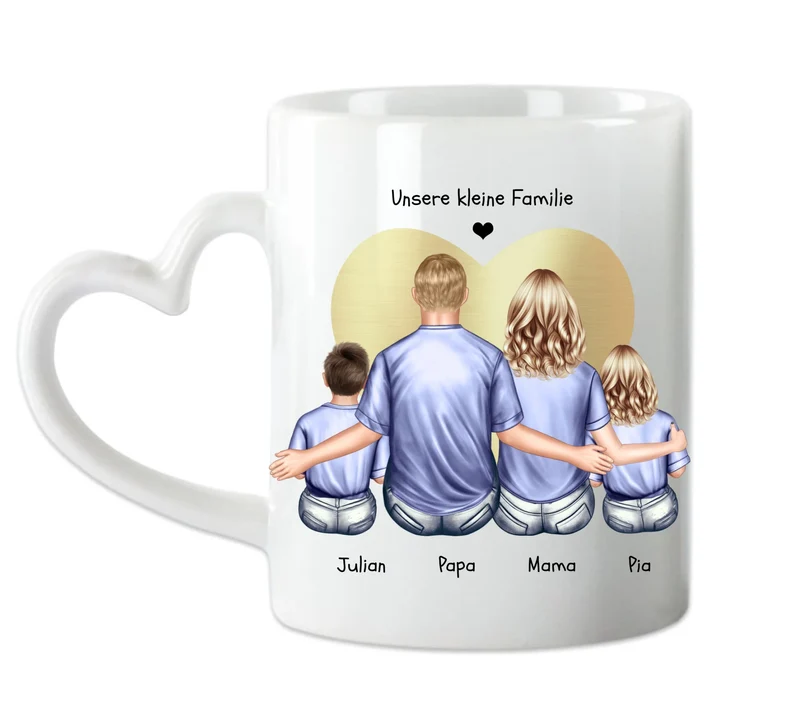 Vatertags- und Muttertagsgeschenk - Tasse personalisiert mit Mama, Papa & 2 Kindern