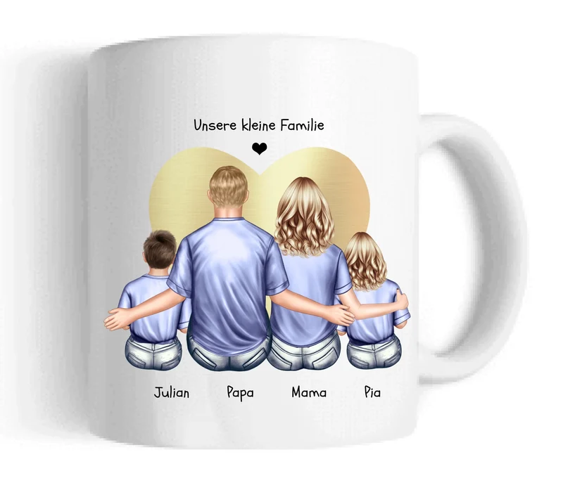 Muttertagsgeschenk & Vatertagsgeschenk-personalisierte Tasse Eltern mit 2 Kindern