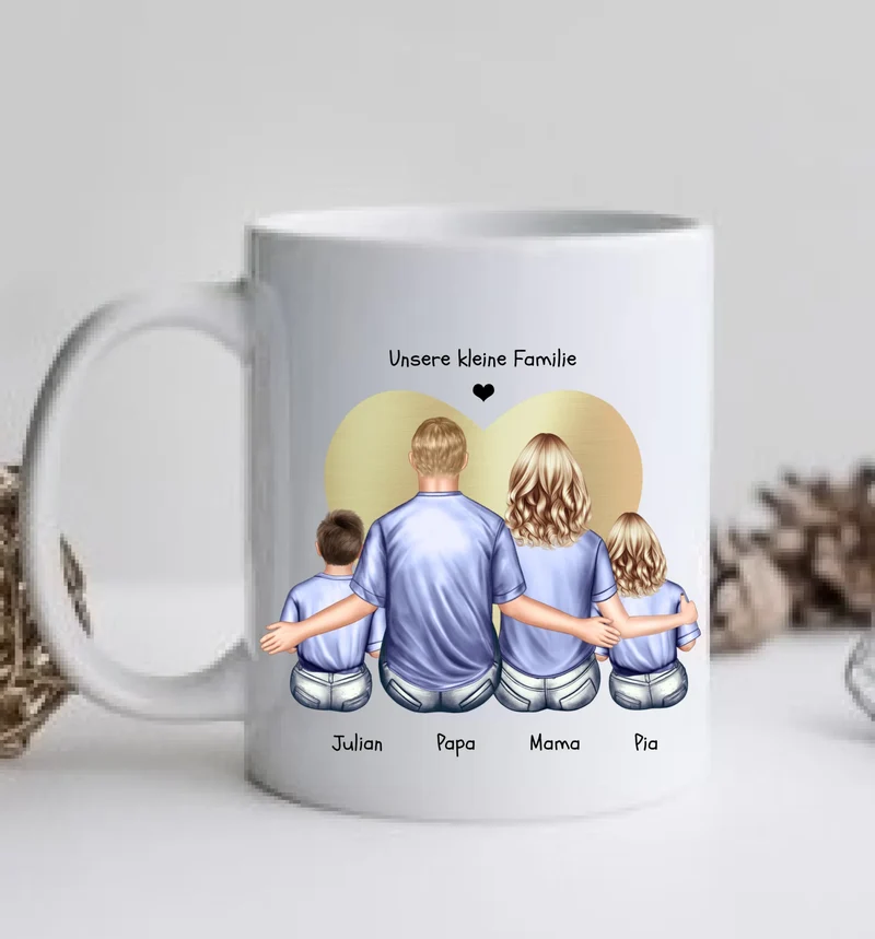Muttertagsgeschenk & Vatertagsgeschenk-personalisierte Tasse Eltern mit 2 Kindern