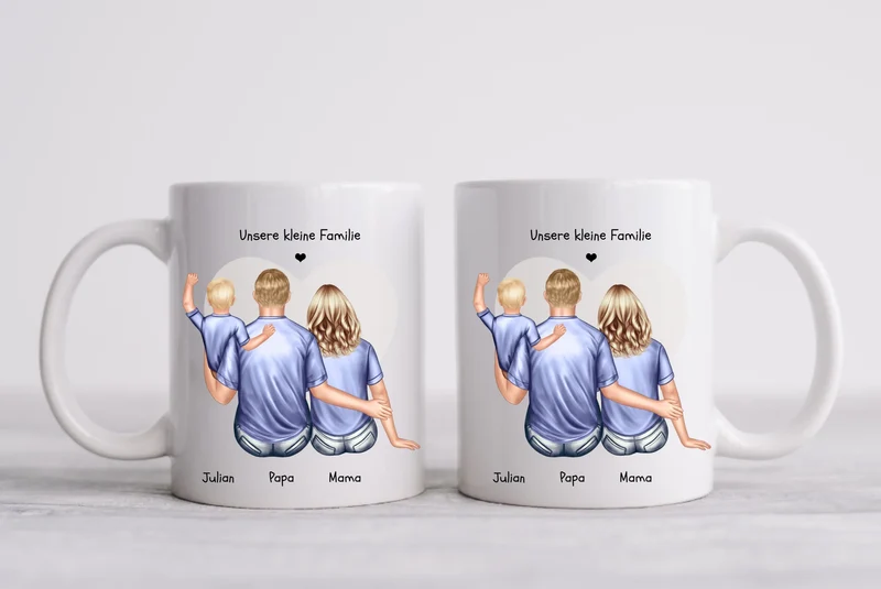 Muttertagsgeschenk & Vatertagsgeschenk - personalisierte Tasse Eltern mit Baby