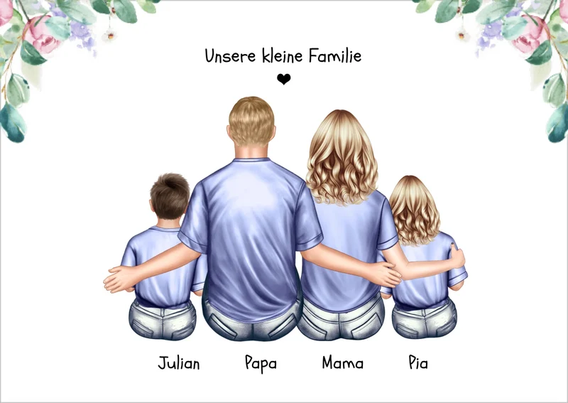 Geschenk Familie Familienposter, Familienbild mit 2 + 3 Kindern + Baby - Geschenk Papa, Mama zum Vatertag, Muttertag, Vatertagsgeschenk Geburtstagsgeschenk, Weihnachtsgeschenk