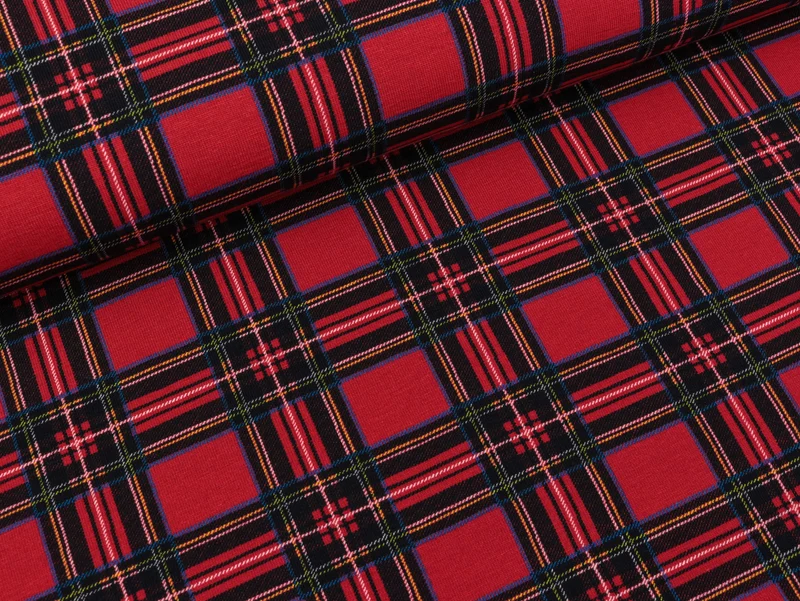 Reststück 44cm - Baumwolljersey Aberdeen rot-schwarz kariert