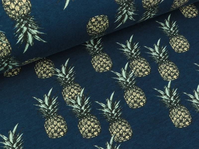 Reststück 35cm - Baumwolljersey Pineapple auf Dunkelblau