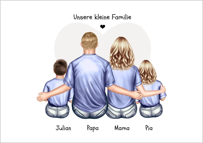 Personalisiertes Familienbild mit 2 Kindern- Geschenk Papa -Geschenk Mama - Vatertagsgeschenk Geburtstagsgeschenk