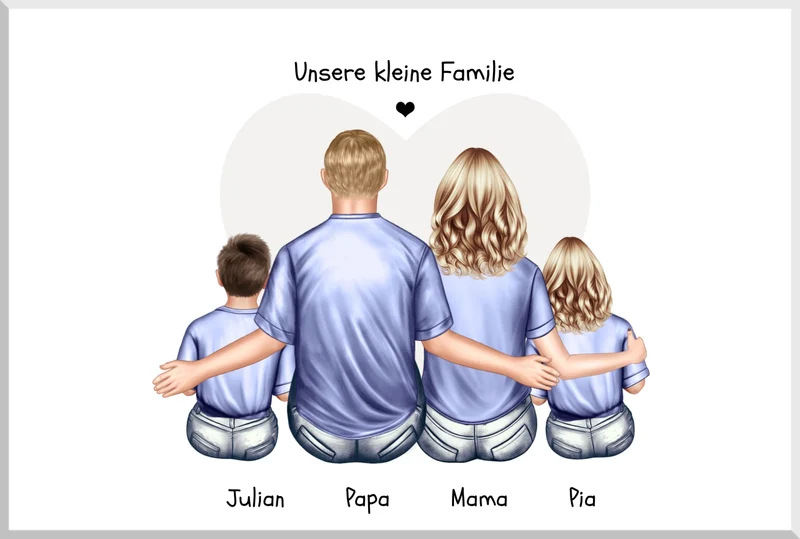 Personalisiertes Familienbild mit 2 Kindern- Geschenk Papa -Geschenk Mama - Vatertagsgeschenk Geburtstagsgeschenk