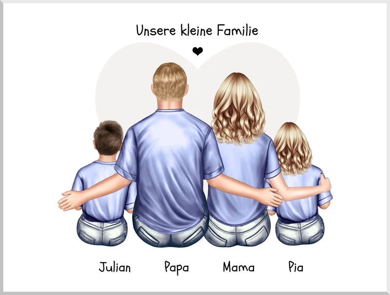 Personalisiertes Familienbild mit 2 Kindern- Geschenk Papa -Geschenk Mama - Vatertagsgeschenk Geburtstagsgeschenk