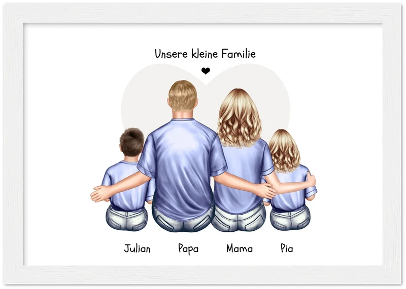 Personalisiertes Familienbild mit 2 Kindern- Geschenk Papa -Geschenk Mama - Vatertagsgeschenk Geburtstagsgeschenk