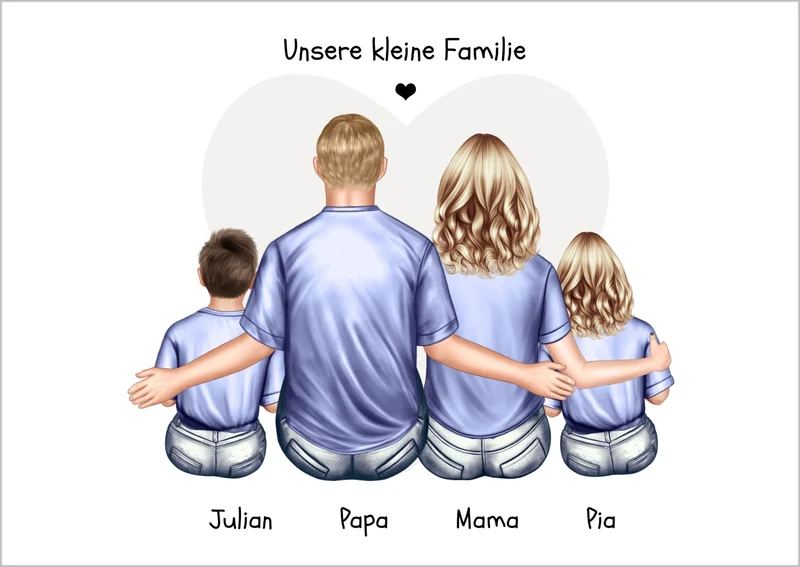 Personalisiertes Familienbild mit 2 Kindern- Geschenk Papa -Geschenk Mama - Vatertagsgeschenk Geburtstagsgeschenk