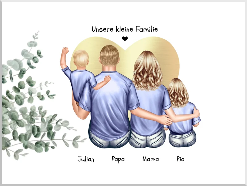 Personalisiertes Familienbild mit 2 Kindern- Geburtstagsgeschenk - Muttertagsgeschenk - Papa Vatertagsgeschenk