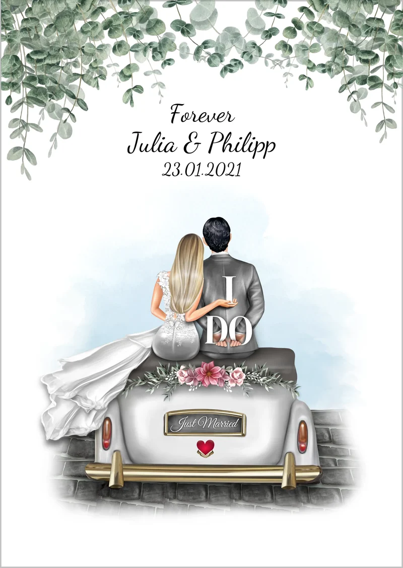 Personalisiertes Wedding Car Poster - Hochzeitsbild mit Namen & Datum