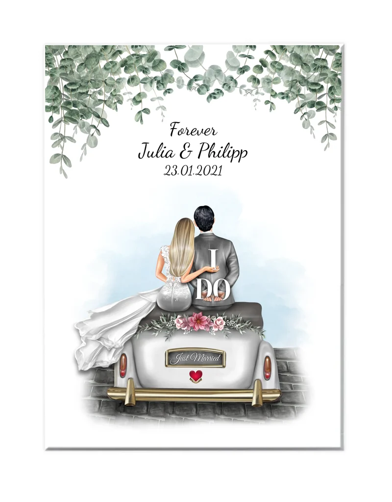 Personalisiertes Wedding Car Poster - Hochzeitsbild mit Namen & Datum