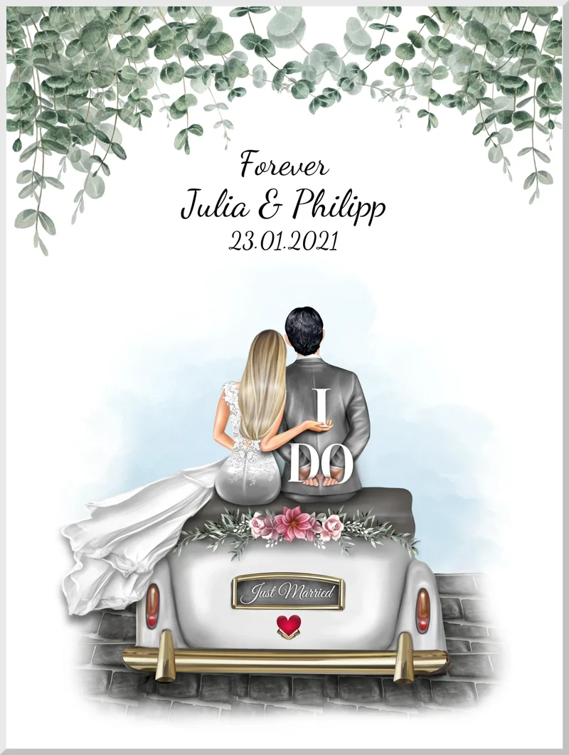 Personalisiertes Wedding Car Poster - Hochzeitsbild mit Namen & Datum