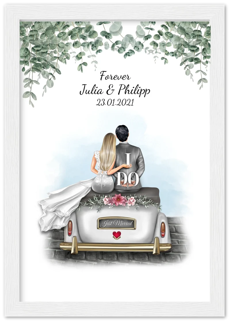Personalisiertes Wedding Car Poster - Hochzeitsbild mit Namen & Datum