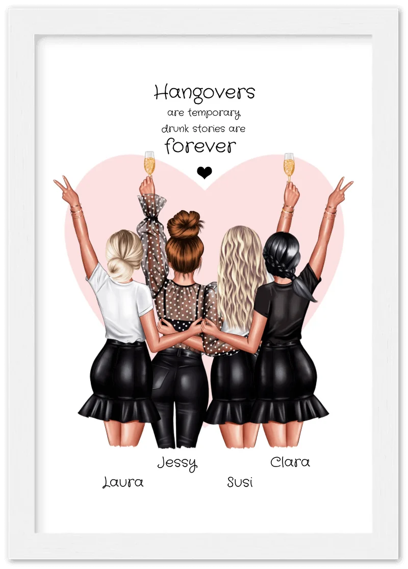 4 Freundinnen Poster personalisiert Geschenk - Beste Freundin Bild - Geburtstagsgeschenk - Geschenk Schwester - Hangovers