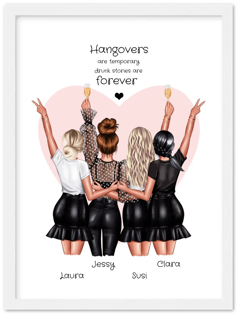 4 Freundinnen Poster personalisiert Geschenk - Beste Freundin Bild - Geburtstagsgeschenk - Geschenk Schwester - Hangovers