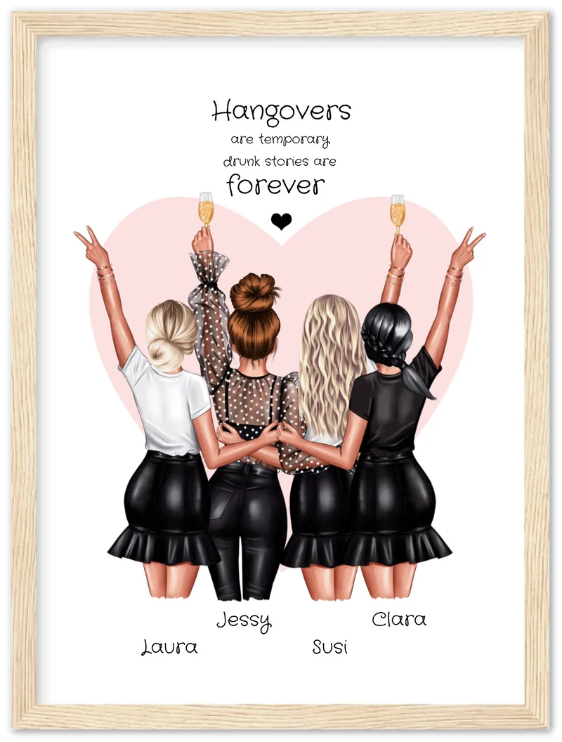 4 Freundinnen Poster personalisiert Geschenk - Beste Freundin Bild - Geburtstagsgeschenk - Geschenk Schwester - Hangovers