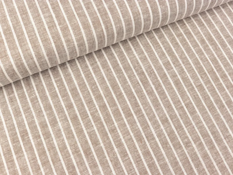 Reststück 58cm - Leinen-Baumwollstoff Streifen weiß-mittelbraun meliert