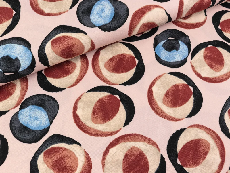 Reststück 60cm - Viskose Twill Print Kreise nude-navy-bunt