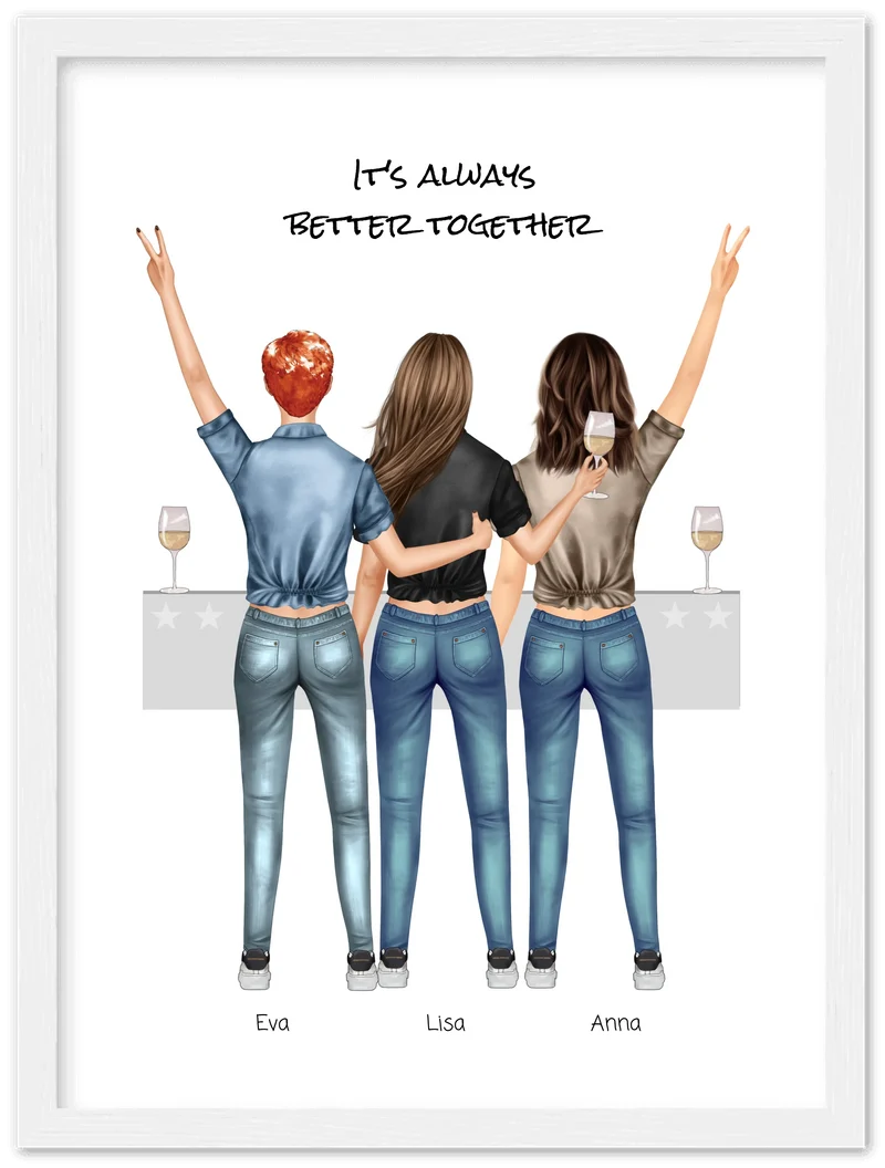 3 Beste Freundinnen Poster gerahmt - True Friends - Beste Freundin Bild personalisiertes Geburtstagsgeschenk - Ostergeschenk - Geschenk Schwester