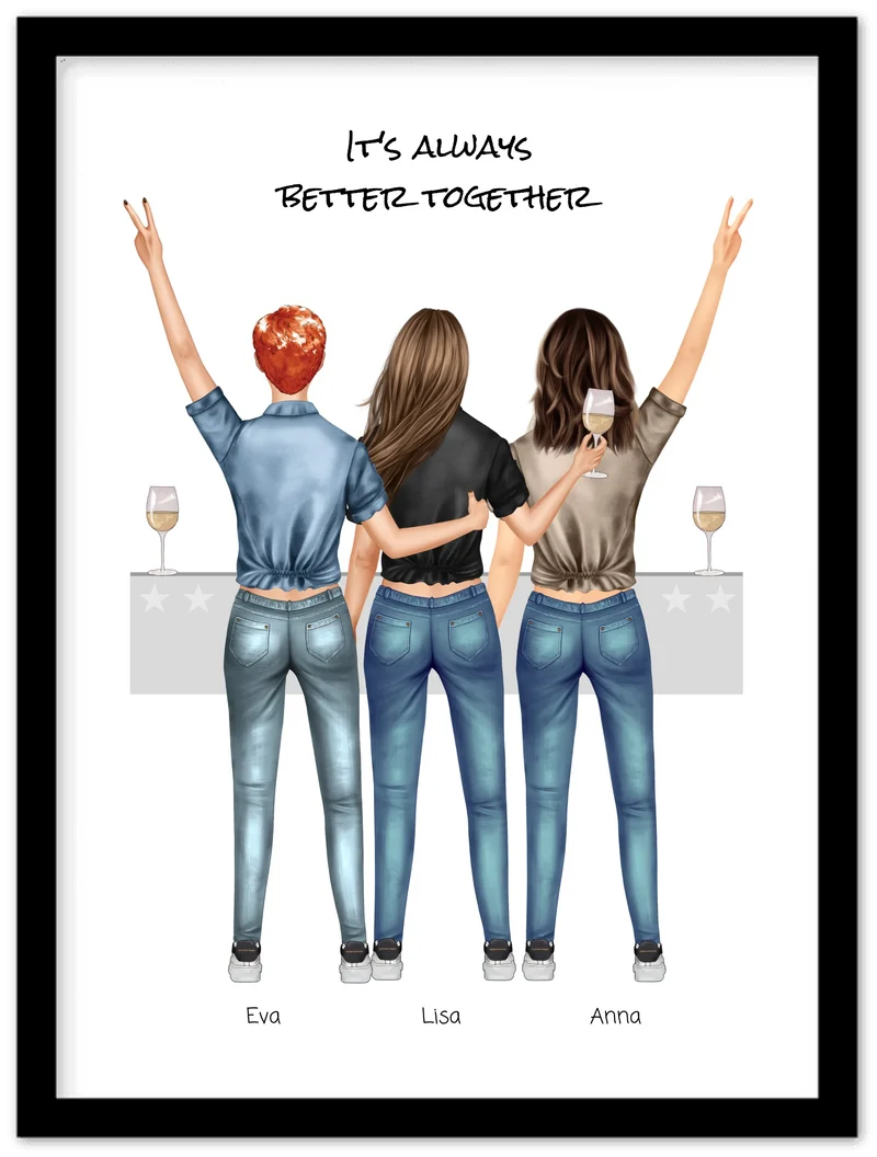 3 Beste Freundinnen Poster gerahmt - True Friends - Beste Freundin Bild personalisiertes Geburtstagsgeschenk - Ostergeschenk - Geschenk Schwester