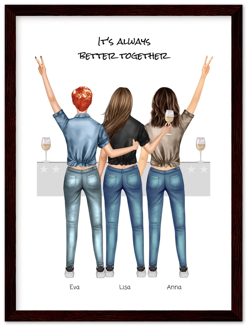 3 Beste Freundinnen Poster gerahmt - True Friends - Beste Freundin Bild personalisiertes Geburtstagsgeschenk - Ostergeschenk - Geschenk Schwester