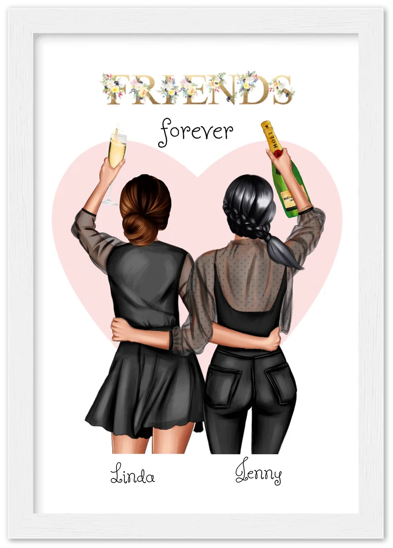 2 Beste Freundinnen Poster gerahmt - 2 Beste Freundinnen Bild personalisiertes Geschenk - Geburtstagsgeschenk - Weihnachtsgeschenk