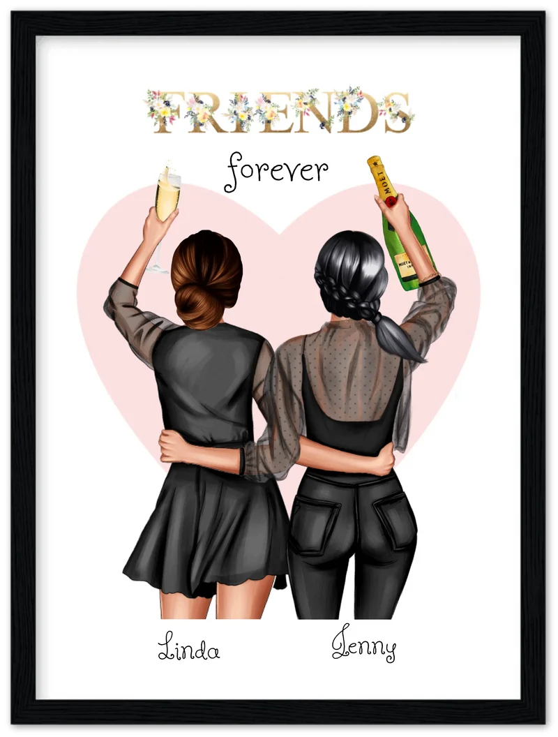 2 Beste Freundinnen Poster gerahmt - 2 Beste Freundinnen Bild personalisiertes Geschenk - Geburtstagsgeschenk - Weihnachtsgeschenk