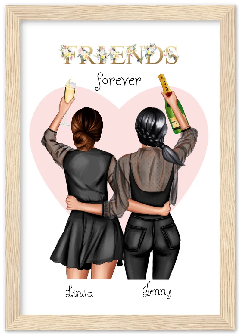 2 Beste Freundinnen Poster gerahmt - 2 Beste Freundinnen Bild personalisiertes Geschenk - Geburtstagsgeschenk - Weihnachtsgeschenk