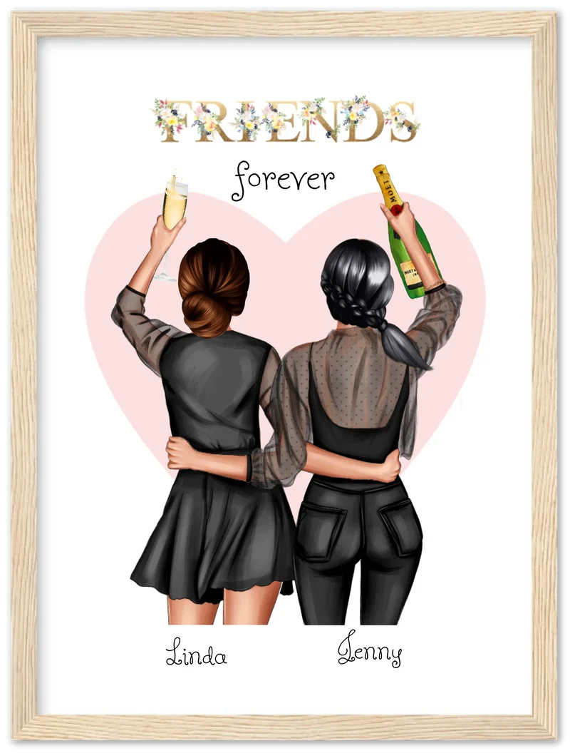 2 Beste Freundinnen Poster gerahmt - 2 Beste Freundinnen Bild personalisiertes Geschenk - Geburtstagsgeschenk - Weihnachtsgeschenk