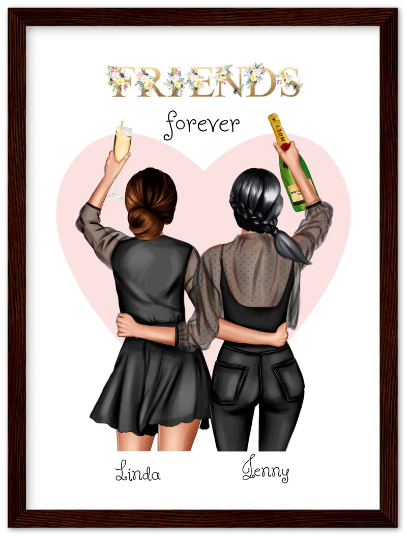 2 Beste Freundinnen Poster gerahmt - 2 Beste Freundinnen Bild personalisiertes Geschenk - Geburtstagsgeschenk - Weihnachtsgeschenk