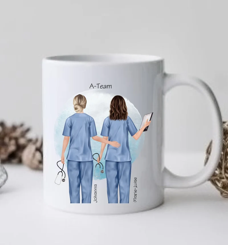 2 Beste Krankenschwester Team Tasse, Personalisierter Kaffeebecher, Geschenkidee Kollegin, Tassendruck, Ostern, Pflegerin, Ärztin