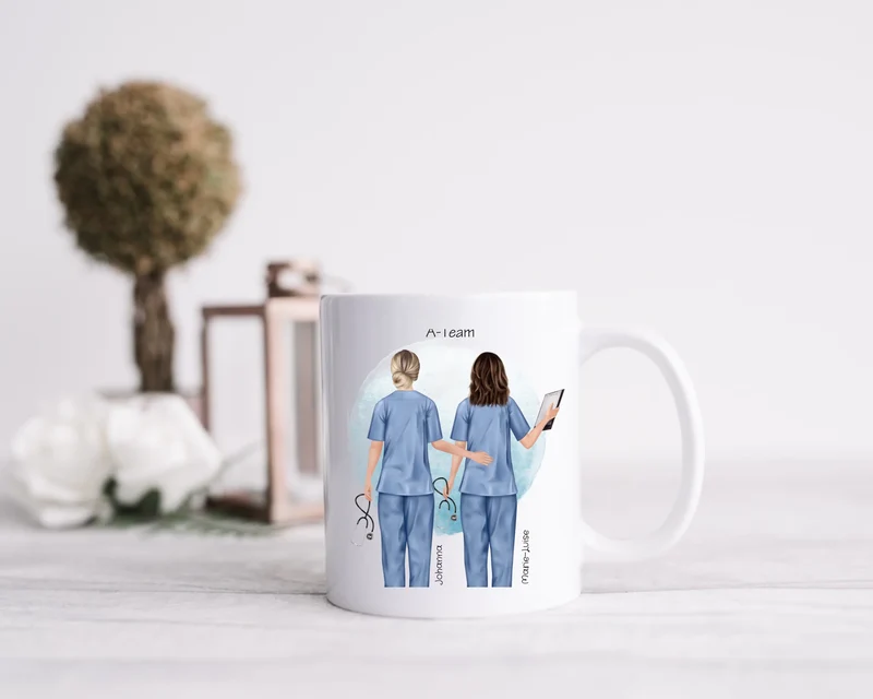 2 Beste Krankenschwester Team Tasse, Personalisierter Kaffeebecher, Geschenkidee Kollegin, Tassendruck, Ostern, Pflegerin, Ärztin