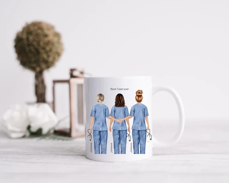 3 Beste Krankenschwester Team Tasse, Personalisierter Kaffeebecher, Geschenkidee Kollegin, Tassendruck, Ostern, Pflegerin, Ärztin