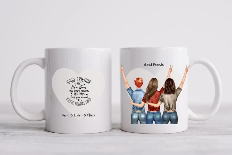 3 beste Freundinnen Tasse - personalisierte Tasse mit Spruch - Geschenkidee Freundin, Schwester, Kollegin, Weihnachtsgeschenk