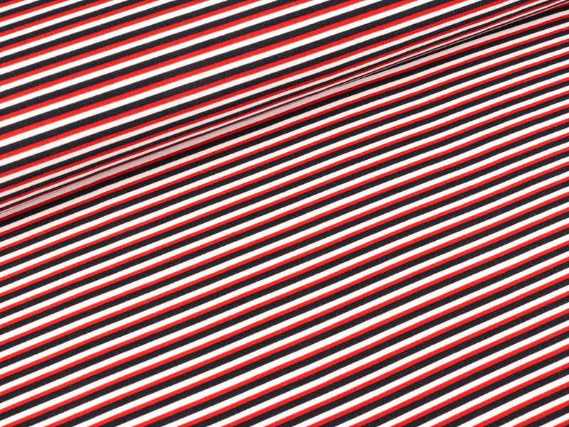 Reststück 53cm - Baumwolljersey Elephant Parade Stripes true red-tiefblau-weiß