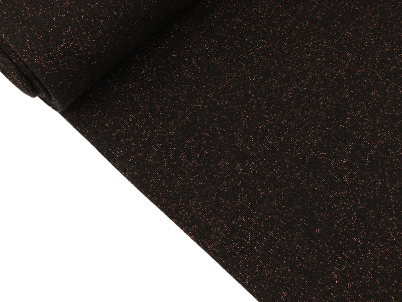 Reststück 12cm - Glatte Bündchenware Sven schwarz mit kupferfarbenem Glitzer