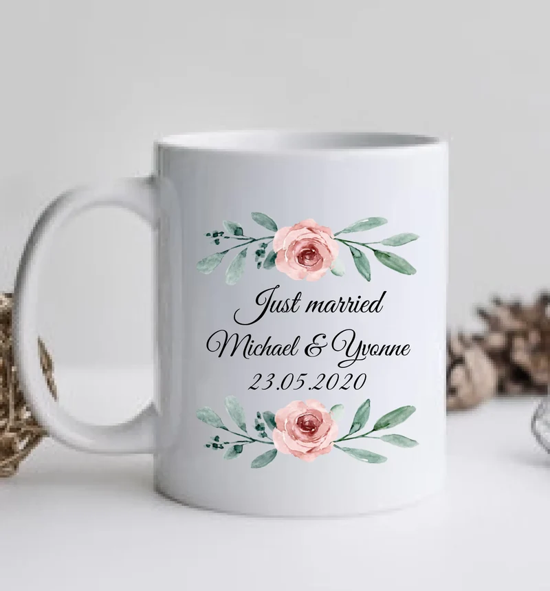 Just Married - Hochzeitsgeschenk - Personalisierte Hochzeitstasse Geschenk - Geschenkidee Brautpaar - Kaffeebecher