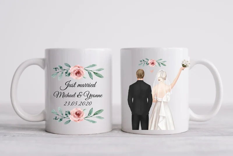 Just Married - Hochzeitsgeschenk - Personalisierte Hochzeitstasse Geschenk - Geschenkidee Brautpaar - Kaffeebecher