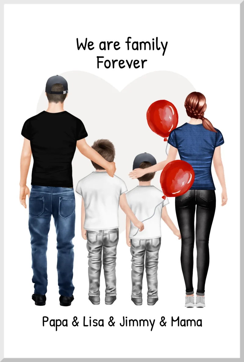 Familienbild mit 2 Kindern - Personalisiertes Familienportrait - We are family 2
